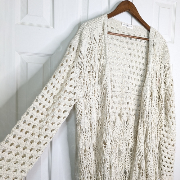 Natural Life Abigail Crochet Cream Duster Cardigan L/XL  Beige Bohemian Layered - Picture 5 of 13